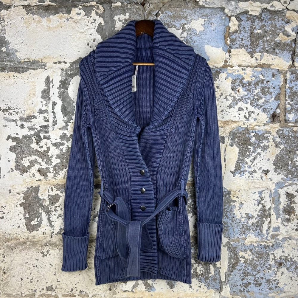 NWT Free People Ribbed Heavy Knit Cardigan Oversized Shawl Collar Belted Large